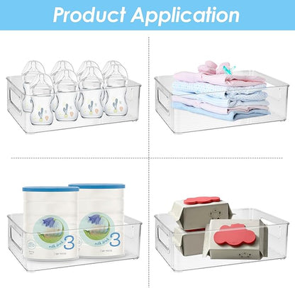 Plastic Baby Bottle Nursery and Food Organizer Storage Holder Bin with Handles for Closet, Cupboard, Cabinet, Drawers, Shelves Holds Canned Food, Bottles, Formula Ligne Collection, Clear