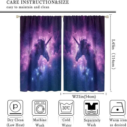Unicorn Curtains Children's Cartoon Starry Sky Theme Unicorn Pattern Curtains Star Galaxy Boys Girls Room Blackout Curtains 42x45 Inch 2 Panels