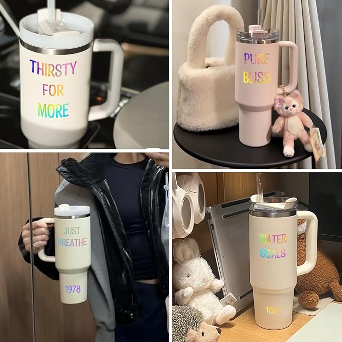 6 Pack Shiny Letters Stickers for Stanley Cups, Self Adhesive Waterproof Vinyl Custom Name Alphabet Number Sticker, Tags Logo Decor for Adults Kids Laptop Sign Desk Classroom