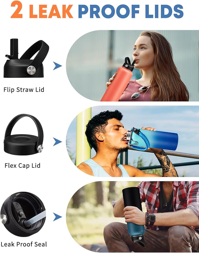 40 OZ Insulated Water Bottle - with Straw, Cold for 48 Hrs, Woman 40oz Stainless Steel Water Flask, Metal Vacuum Thermal Jug with Paracord Handle, Carrier Bag, Protective Boot, Cream White