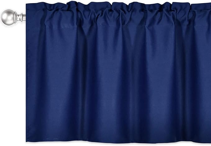 Navy Valance for Windows 52x18 Inch Solid Thermal Insulated Blackout Rod Pocket Kitchen Short Curtain Toppers Valance for Bathroom Living Room 1 Panel