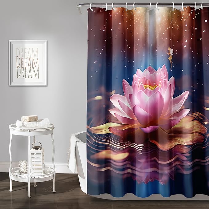AILONEN Pink Flower Shower Curtain,Galaxy Floral Lotus Flower Bath Curtain,Polyester Waterproof for Bathroom with Plastic Hooks 36" W*72" H