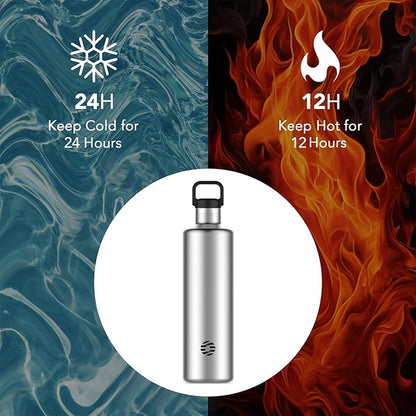 60oz Water Bottle with Carrier Bag, Large Insulated Water Bottle, Stainless Steel Water Bottles, Double Walled Insulated Thermo for Hot Drinks/Cold Drinks,Great for Gym,Hiking,Camping (Silver)