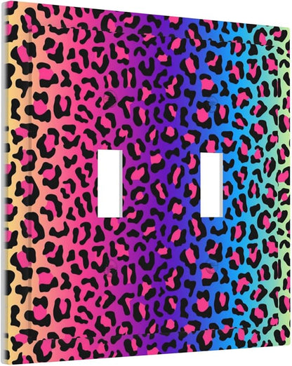 Colorful Leopard Double Toggle Light Switch Covers 2 Gang Wall Plate Dual Decorative Switchplate Electrical Faceplate for Bathroom Country Kitchen Bedroom Decor, 4.9" x 5"