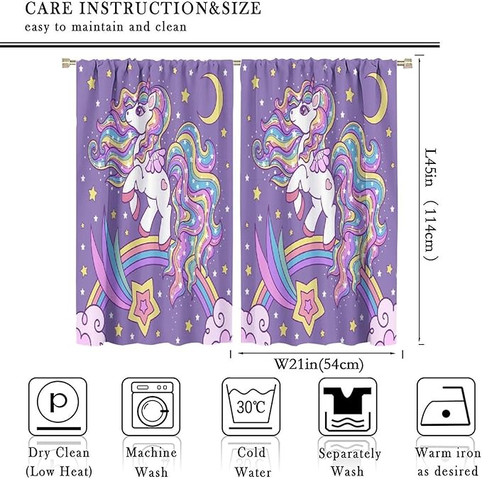 Kids Unicorn Curtains Kids Girls Boys Rainbow Unicorn Pattern Blackout Curtains Bedroom Curtains 42x45 Inches 2 Panels
