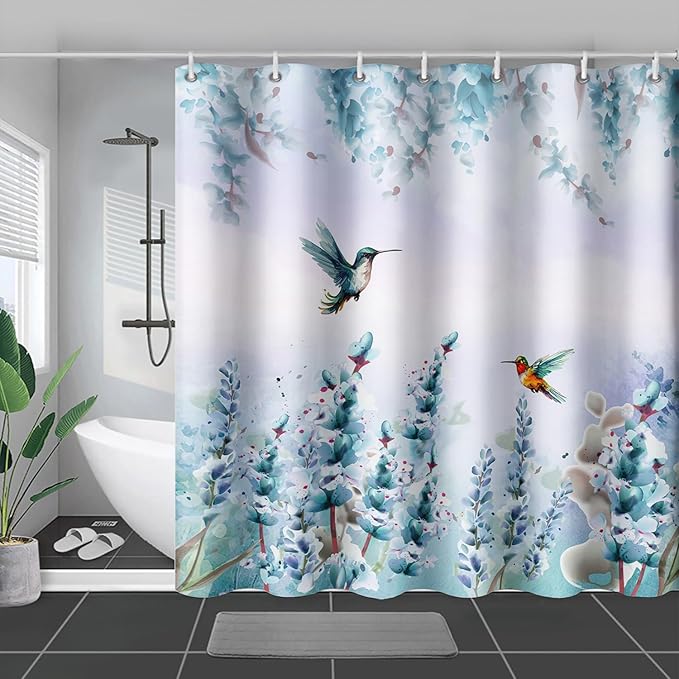 AILONEN Waterproof Floral Shower Curtain for Bathroom,Blue Botanical Wisteria Lavender Flowers Shower Curtain,Watercolor Floral Decor Bathroom Polyester with Grommets and Hooks 36" W*72" H