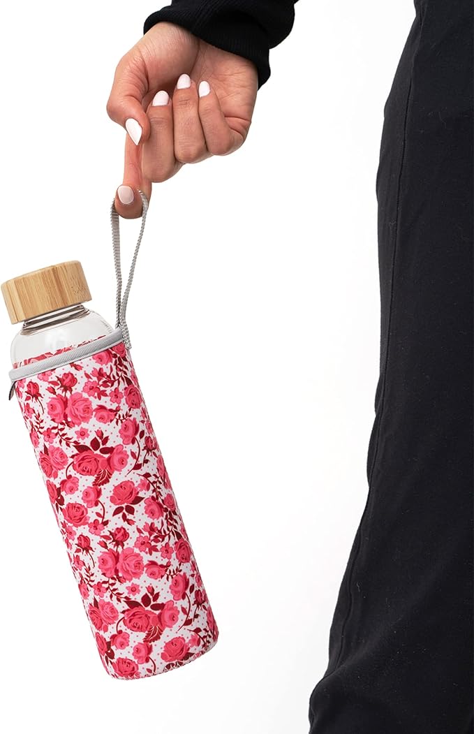 Apana Yoga Glass Water Bottles BPA Free Non Slip Sleeve Leak Proof Lid Reusable 19 Oz and 32 Oz Sports Water Bottle Wide Mouth Lid Portable Hydration Tumbler