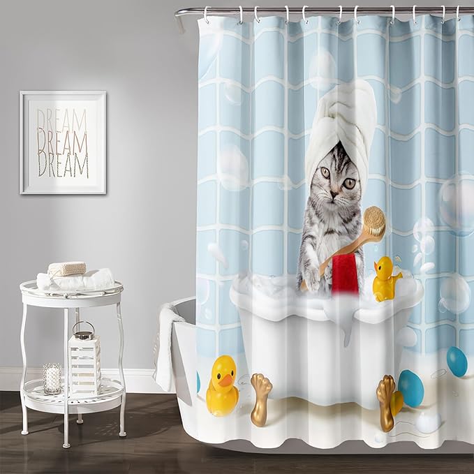 AILONEN 3D Bathtub Cat Shower Curtain for Kids 72" W*96" H Kawaii Shower Cat Shower Curtain,Polyester Waterproof Fabric Decor for Bathroom Bathtub Panels