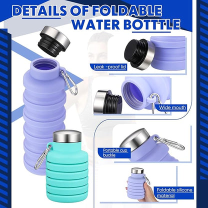 17oz Collapsible Water Bottles for Travel 500ml Reusable Foldable Silicone Water Bottle with Portable Buckle Silicone for Camping Hiking Sport