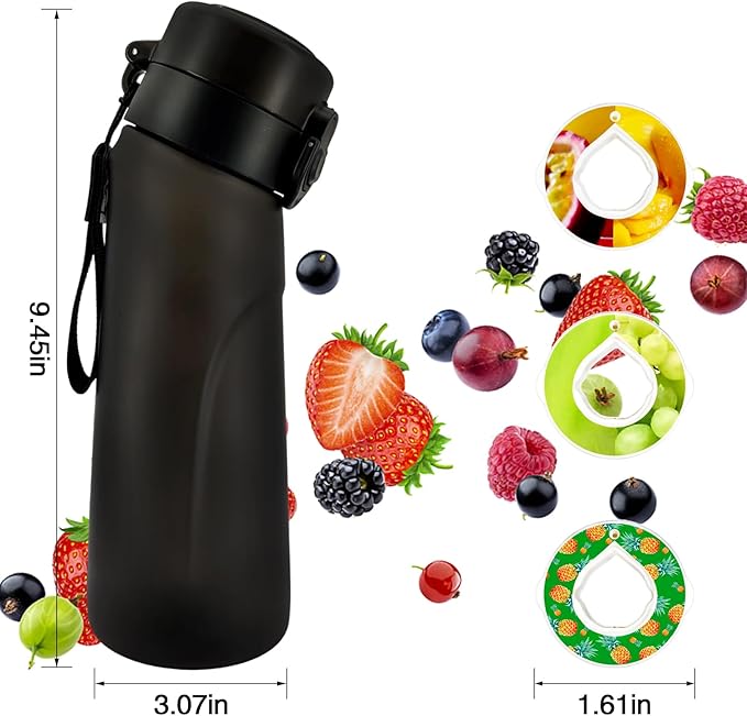Air Water Bottle with Flavor Pods, 750ML Scent Water Cup with Flavor Pods Box，0% Sugar Fragrance Water Bottle Suitable for Outdoor Sports (Black+3pods)
