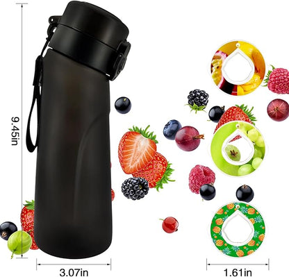 Air Water Bottle with Flavor Pods, 750ML Scent Water Cup with Flavor Pods Box，0% Sugar Fragrance Water Bottle Suitable for Outdoor Sports (Black+3pods)