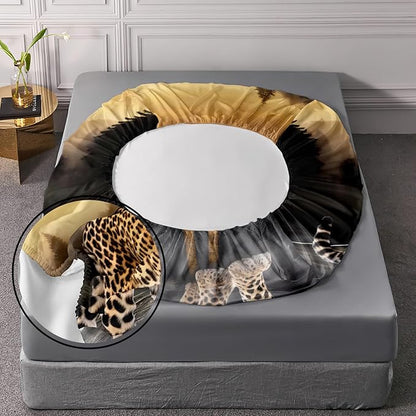 AILONEN Leopard Fitted Sheet Set Twin XL Size, 3D Cheetah Printed Bed Sheet Set,Wildlife Bedding Leopard Sheet Set,Wild Animal Leopard Bed Sheet Set Boys Fitted Sheet with 2 Pillowcases,3 Pieces