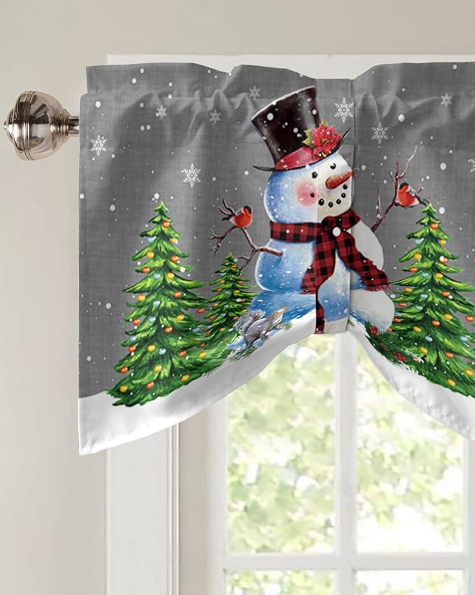 Christmas Snowman Blackout Tie Up Valance Curtains for Kitchen Windows Winter Holidays Cardinal White Snowflake Window Toppers Balloon Shades for Living Room/Bathroom/Bedroom,1 Panel,54" X 18" Gray