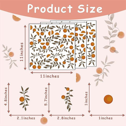 Orange Leaf Wall Stickers Boho Fruit Leaf Wall Stickers Removable Botanical Vintage Fruit Wall Decals Citrus Green Leaves Orange Wall Stickers for Nursery Kids Room Bedroom Kitchen Decor