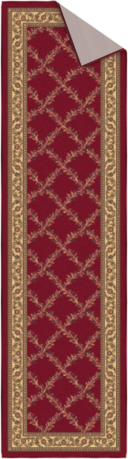 Ottomanson Machine Washable Trellis Design Non-Slip Rubberback 2x7 Modern Runner Rug for Hallway, Kitchen, Living Room, Bedroom, 1'10" x 7', Red Trellis