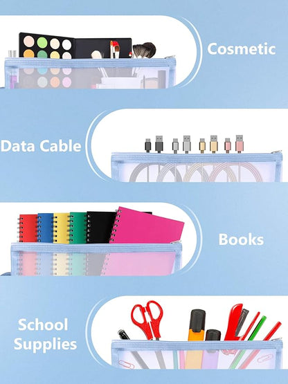 A4A5-1Layers 10 Pack Colored Mesh Zipper Pouch Bags, Double-Layer Nylon Puzzle Building Block Sets Toy Storage & Organization, Breathable See Through Zipper Pouch