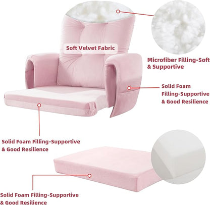 5 PCS Velvet Glider Rocker Replacement Cushions with Side Storage Pocket, Thickened & Supportive Cushions Set for Indoor Nursery Rocking Chair, Pink