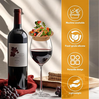 4 Pack Wine Glass Charcuterie Topper, Mini Charcuterie Boards for Wine Glass, Charcuterie Wine Glass Topper, Reusable Wine Glass Topper Coasters Plate for Family Gatherings and parties(yellow)