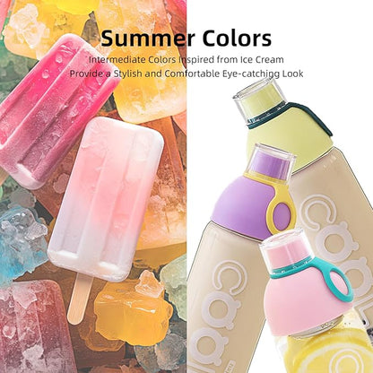 17oz Glass Water Bottle with Tea Strainer and Carrying Strap, Daily Hydration Bottle for School, Travel and Gym, for Women and Youth (Lavender)