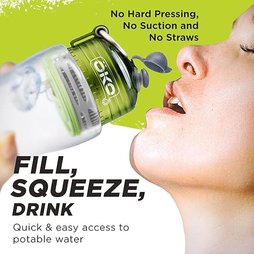 ÖKO - Advanced Water Bottle with Filter Derived from NASA Technology, Filtered Water Bottle for Travel/Outdoors & Home, Water Filter Bottle for Harmful Contaminants (650 ML, Moss)