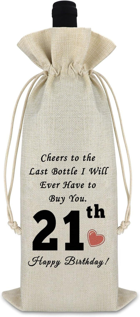 21th Birthday Gift Happy 21st Birthday Gift Wine Gift Bag Birthday Gift for Boys Girls Funny Wine Bag Gift for Friends Sister Daughter Birthday Party Decors Drawstring Wine Wrap Bag Turning 21 Gift