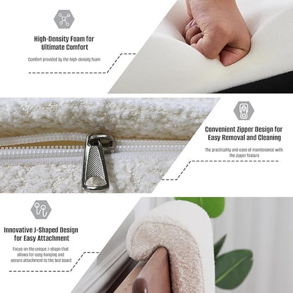 2PCS Dorm Bed Hanging Wood Headboard Back Cushion, Pillow with Removable Berber Fleece Cover, Upholstery Reading Cushions for Bedroom (Ivory)