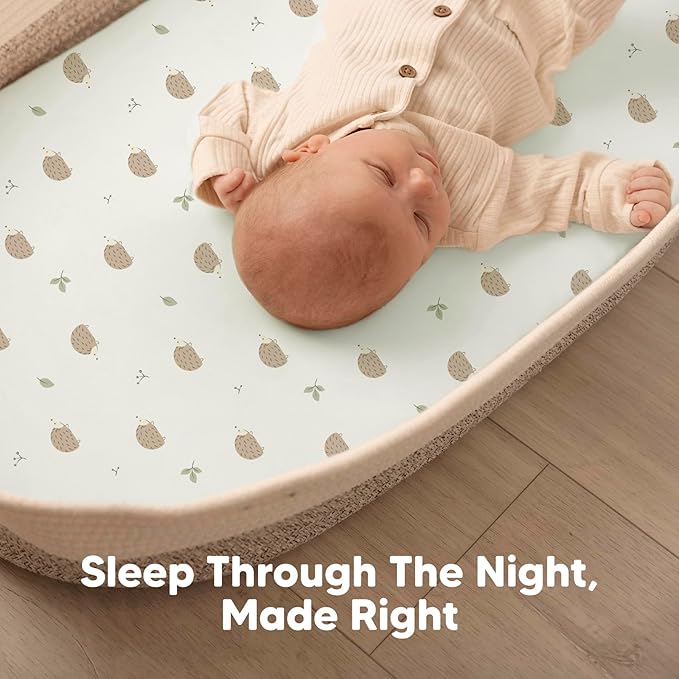 2-Pack Baby Bassinet Sheets Girl,Boy-Viscose Derived from Bamboo Fitted Bassinet Sheets Compatible with Halo Bassinest Swivel Sleeper,Baby Delight,Graco Bedside Bassinet Mattress Sheet(Nibbles/Bruce)