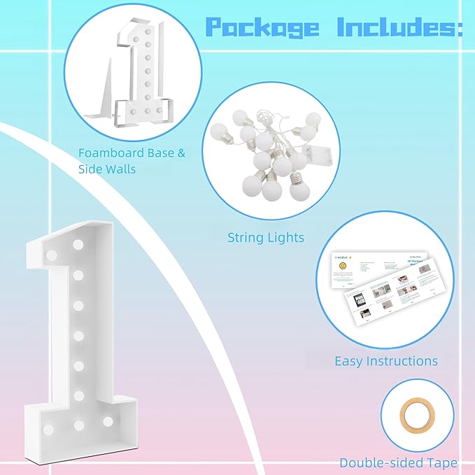 4FT Marquee Light Up Numbers Marquee Numbers 5, Multiple Color Options Including Cool White, Pink, Blue & Colorful, NO Glue Gun Needed, Birthday Decorations