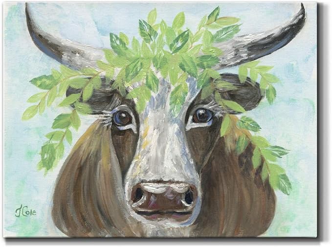 Renditions Gallery Canvas Animal Wall Art Modern Decorations Paintings Olive Crown Steer Abstract Glam Wild Longhorn Canvas Artwork Prints for Bedroom Office Kitchen - 18"x27" LT33