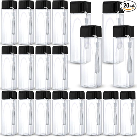 20 Pieces Water Bottle Bulk 17 oz Plastic Sports Water Bottles Reusable Leak Proof Portable Drink Bottles Large with Lid for Outdoor Fitness(Black)