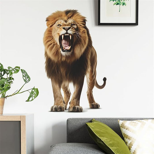 Lion Wall Decals, Vinyl Removable 3D Stickers for Bedroom Nursery Decor - Peel and Stick Cute Baby Girl Boy Toddler Kids Room Art Decoration, Woodland Forest Safari Jungle Mural Waterproof