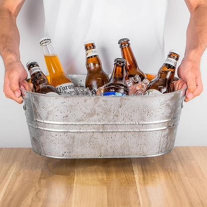 4 Pcs 4 Gallon Ice Bucket Large Metal Drink Buckets Galvanized Tub galvanized steel tub Cold Drink Beverage Tubs for Christmas Bar for Beer Wine Cooler(Silver)