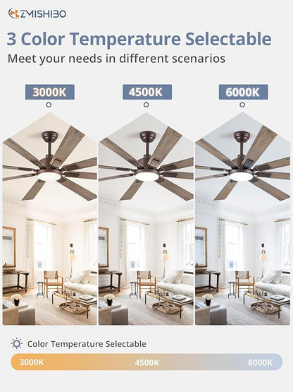 72 inch Oil Rubbed Bronze Ceiling Fans with Lights and Remote, Indoor/Outdoor Farmhouse Ceiling Fan for Living Room Patio, 6 Speed Reversible Quiet DC Motor, 3CCT, Dual Finish Blades