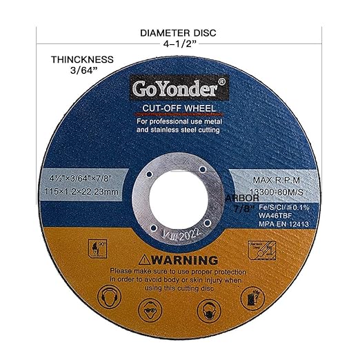 GoYonder 50 Pack 4.5" Cutting Wheel for Metal,Stainless and Steel 4-1/2" x 0.045 x 7/8-Inch Ultra Thin Cut-Off Wheel for Angle Grinders - Blue