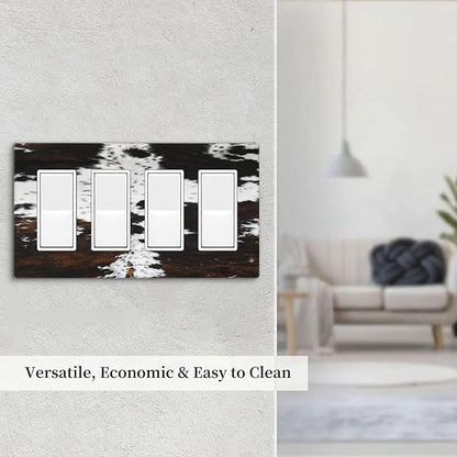 Western Farm Highland Cow Cowhide 4 Gang Rocker Decora Light Switch Cover Decorative Outlet Covers Wall Plate Electrical Faceplate Switchplate GFCI for Farmhouse Bathroom Bedroom Living Room Decor