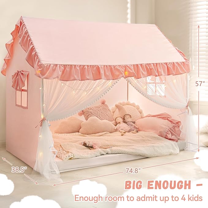 Avrsol Twin Size Bed Tents Canopy - Large Sleeping Tents Indoor for Privacy Space, Portable Big Space Floor Bed Tents for Kids/Adult (Pink)