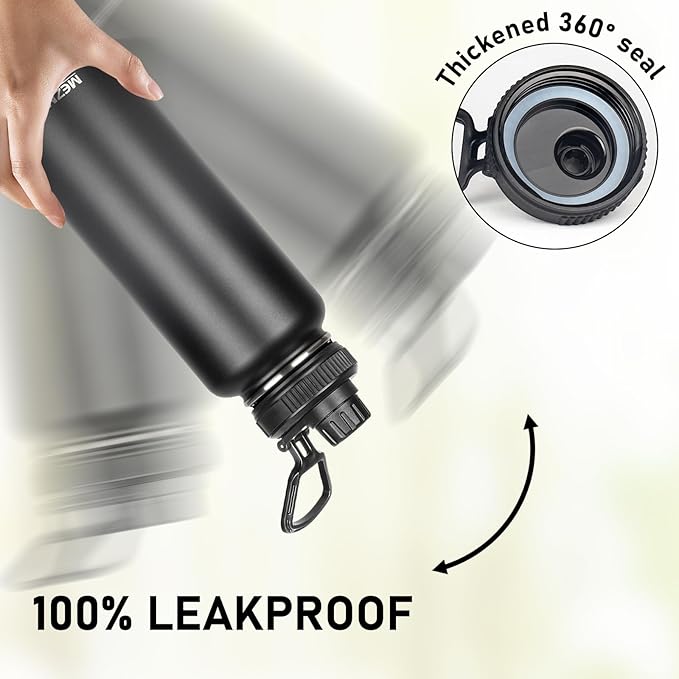 MEZMUT Insulated Water Bottle with Straw&3 Lids 40oz Stainless Steel Water Bottles Sports Metal Water Bottle Double Walled Vacuum Insulated Bottles Thermos Leak-Proof Travel Thermal (Black)