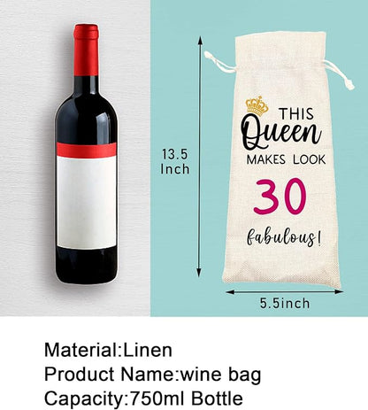 30th Birthday Wine Bag, Presents for 30st Birthday Girl, 30 Years Old Gift Idea Wine Bag for Her Girl Friend, Sister, Birthday Party Decorations, Linen Drawstring Wine Bags (30th Birthday)