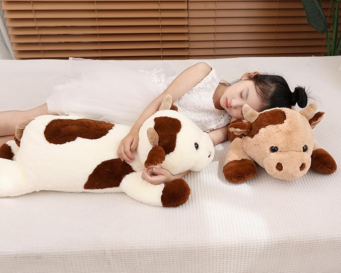 25.6 inch 5 lbs Cow Weighted Stuffed Animals, Large Weighted Plush Animal, Cute Plush Toy Pillow, Soft Kawaii Plushie Gifts for Adults, Kids, Boys and Girls(Off-White)