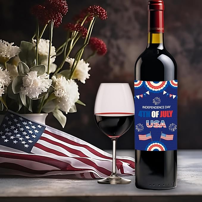 8 Pieces 4th of July Wine Bottle Labels American Patriotic Wine Bottle Stickers Red Blue Stars and Stripes Wine Bottle Cover Decorations for Memorial Day July 4th Party Supplies