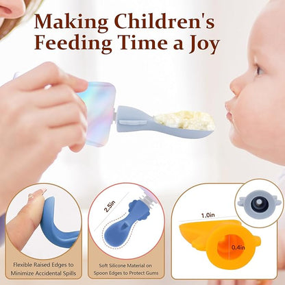 4Pc Baby & Toddler Feeding Set | First Stage & Self-Feeding Spoons for 4-6+ Months | Silicone Baby Spoons & Pouch Spoon Attachments for Easy Meals…