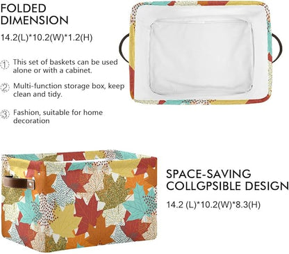 Fall Maple Leaves Storage Basket Fabric Storage Bin Laundry Baskets Autumn Pumpkin Foldable Storage Boxes Organizer Bag for Baby Cloth Dog Toy Book Storage Cubes Shelf Closet Basket 16×12×8 Inches