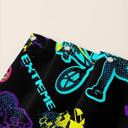 AILONEN Motocross Shower Curtain,Motorcycle Racer Bath Curtain,Extreme Sports Decoration,Colorful Graffiti Dirt Bike Shower Curtain for Kids Boys,Black Washable, 72" W x 96" H