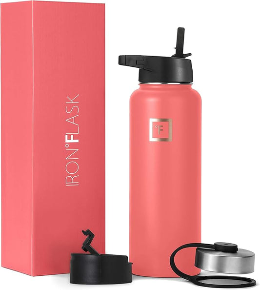 Iron Flask Sports Water Bottle - 40 Oz, 3 Lids (Straw Lid), Vacuum Insulated Stainless Steel, Hot Cold, Modern Double Walled, Simple Thermo Mug, Hydro Metal Canteen (Peach)