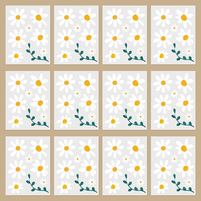 96pcs Cute Daisy Flowers Wall Sticker PVC Colorful Y2k Floral Wall Decor Vinyl Peel and Stick Flowers Stickers for Teen Girls Boy Kids Nursery Bedroom Kindergarten(12 Sheets)