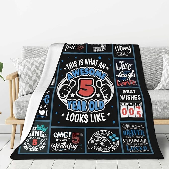 5 Year Old Boy Birthday Gift Throw Blanket 50" x 40", Best Gifts for 5 Year Old Boys, 5 Year Old Boy Birthday Gift Ideas, Birthday Gift for 5Yr Old Boy, Five Year Old Boy Gifts, Present for Boys Age 5