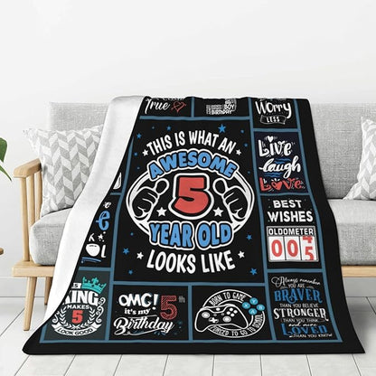 5 Year Old Boy Birthday Gift Throw Blanket 50" x 40", Best Gifts for 5 Year Old Boys, 5 Year Old Boy Birthday Gift Ideas, Birthday Gift for 5Yr Old Boy, Five Year Old Boy Gifts, Present for Boys Age 5