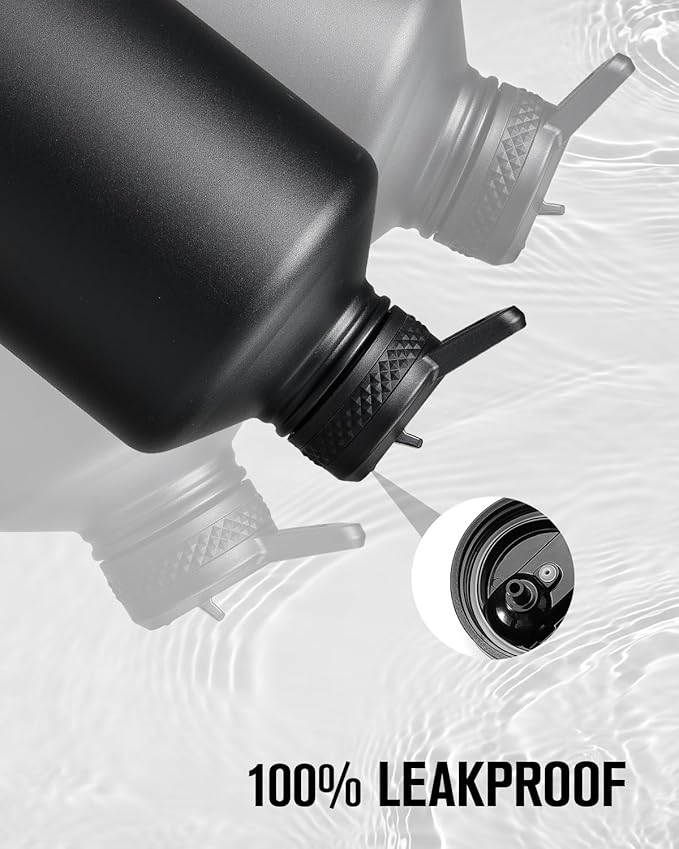 Coolplus Gallon Water bottle insulated with straw, Water Jug 128 oz Stainless Steel Double-Walled Vacuum Metal Large Flask With Carry Sleeve for Sports Gym Ourdoor, Keep Cold 48 Hrs, Black