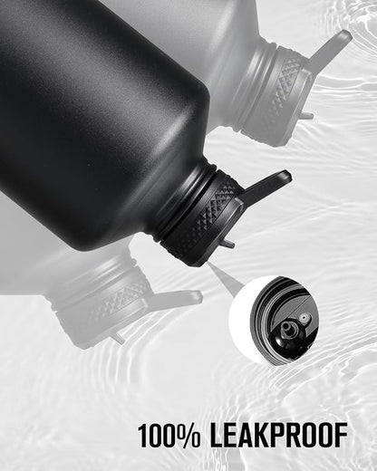 Coolplus Gallon Water bottle insulated with straw, Water Jug 128 oz Stainless Steel Double-Walled Vacuum Metal Large Flask With Carry Sleeve for Sports Gym Ourdoor, Keep Cold 48 Hrs, Black