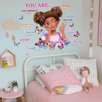 Black Girl Magic Wall Decor Bible Verses Wall Decals for Girls Bedroom Princess Wall Stickers & Murals Peel and Stick Removable Vinyl Butterfly Wall Decals for Children Kids Room Playroom Nursery